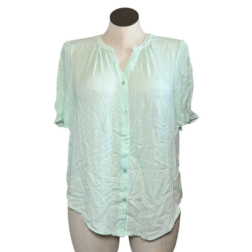 Market & Spruce Mint Green Striped Rayon Short Sleeve Blouse XL WE-WGW10019 NEW